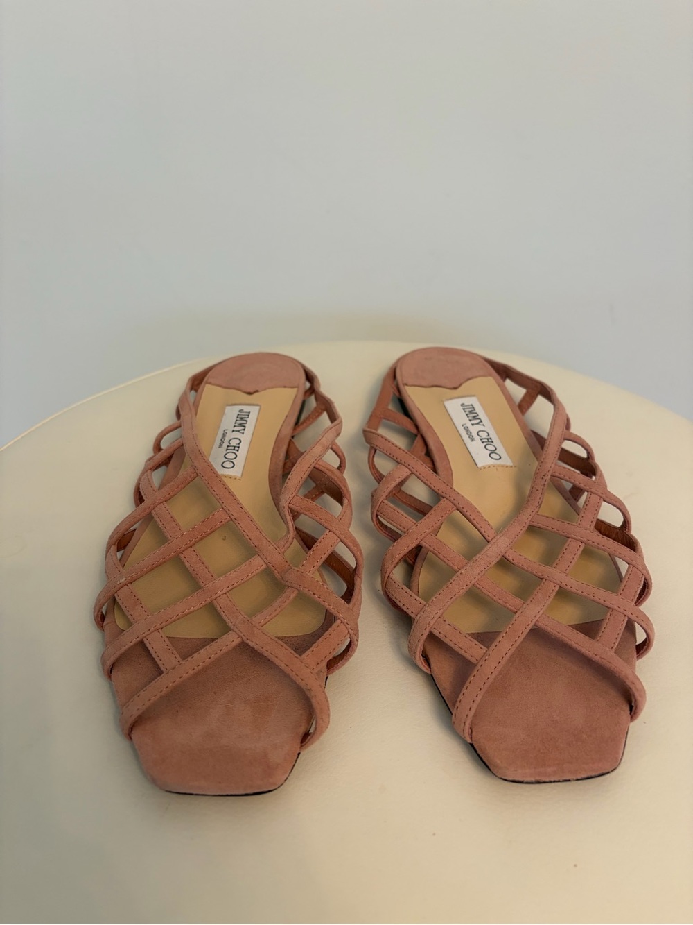 Jimmy Choo Blush Pink Suede Woven Slide Mules 39.5